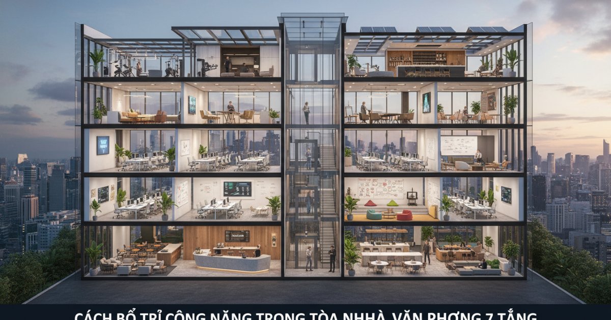 Cách bố trí công năng trong tòa nhà văn phòng 7 tầng